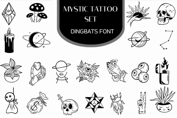 Mystic Tattoo Set: A Font for Cosmic Web Design
